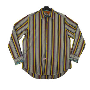 Robert Graham Button Down Shirt Mens Large Multicolor Paisley Embroidered Bold